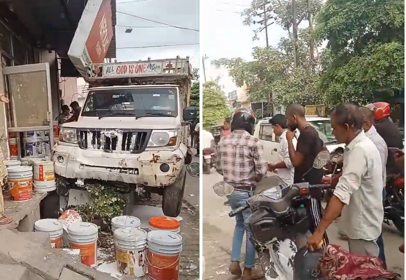 मेरठ में तेज रफ़्तार का कहर, दुकान से टकराई पिकअप वाहन