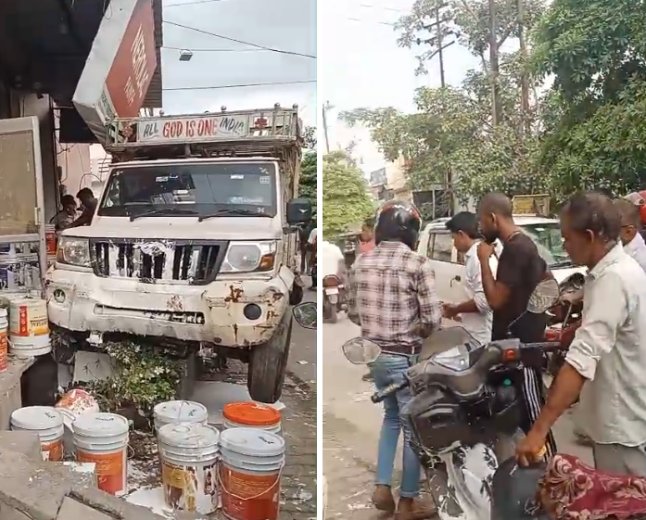 मेरठ में तेज रफ़्तार का कहर, दुकान से टकराई पिकअप वाहन